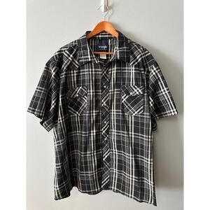 Wrangler Western Shirts Men’s Black Plaid Pearl Snap Short Sleeve 4X Big
